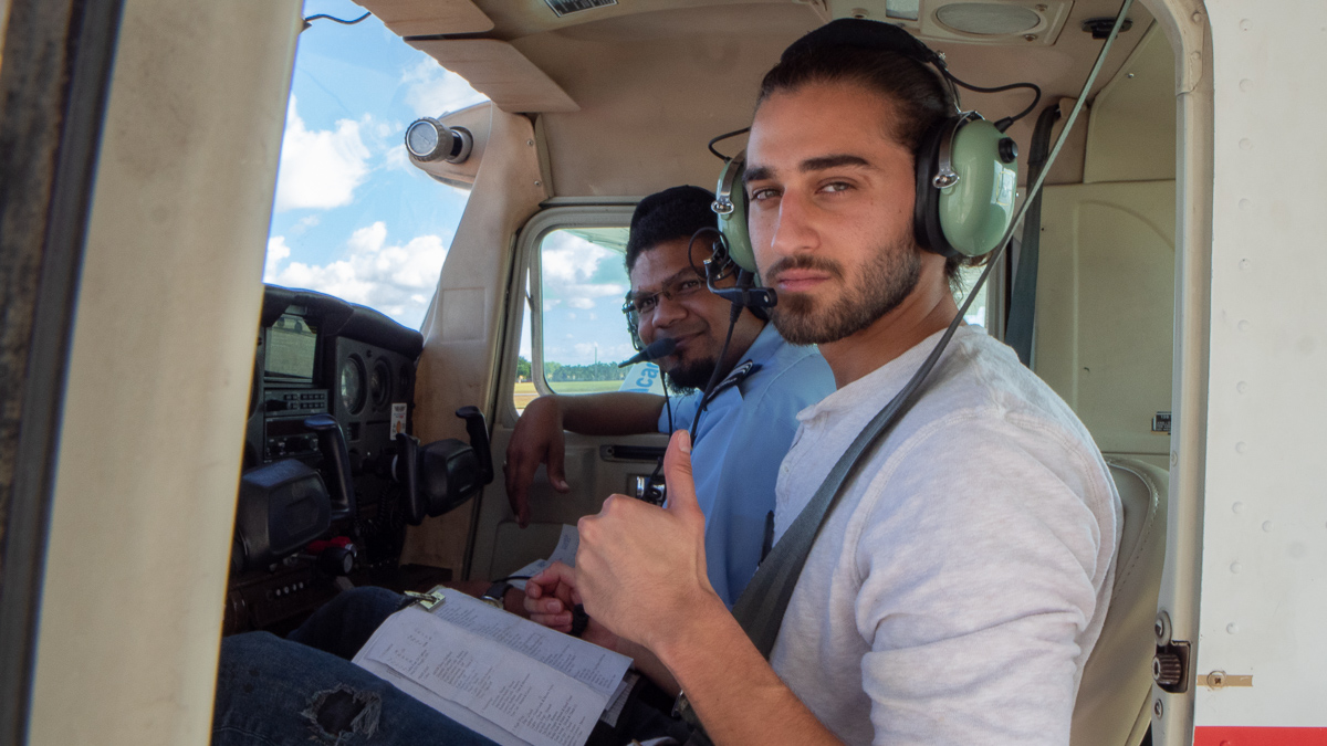 Student Pilot in Cockpit